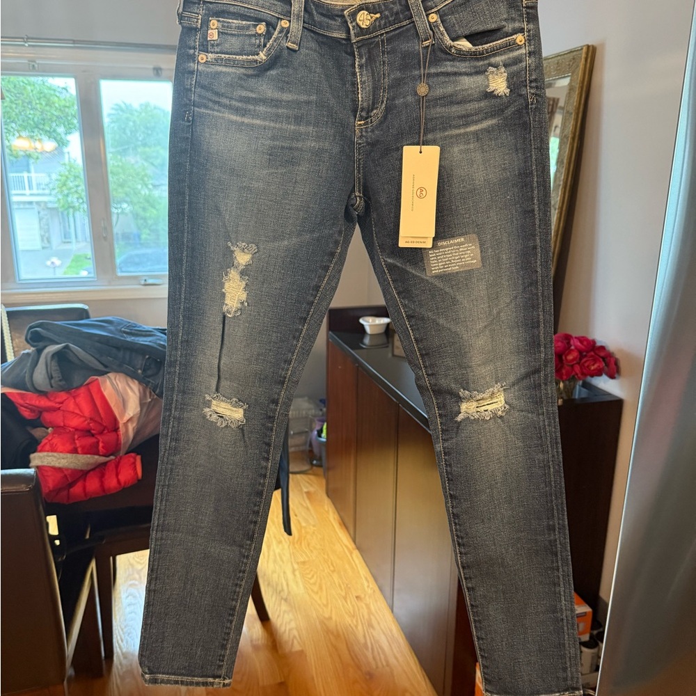 AG Adriano Goldschmied Dark Wash Distressed Skinny Jeans